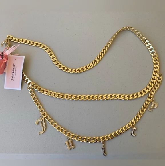 Juicy Couture Gold Tone Chain Belt  with Juicy Letter Charms - Various Sizes - Picture 2 of 8